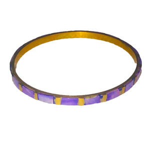 VTG Purple Abalone Inlay Tiled Brass Metal Bangle 8.2”
